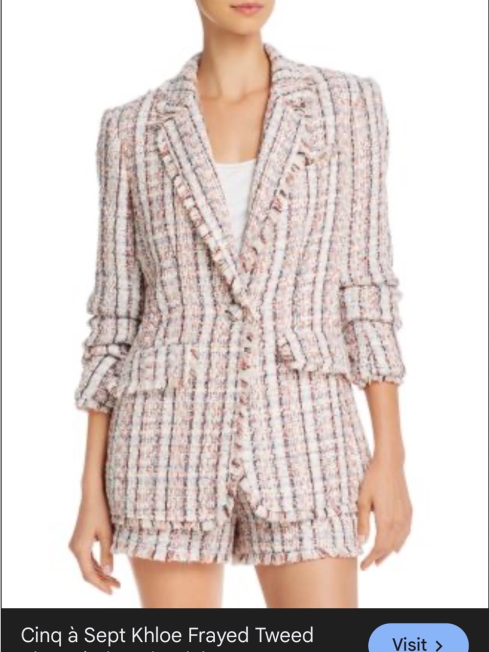 5a7 cinq a sept Tweed Fringe Blazer Jacket - White Multi size 12